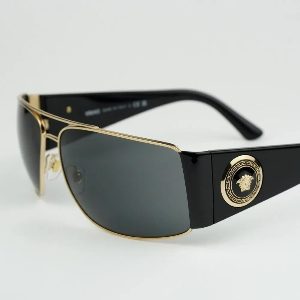 NEW Versace VE2163 100287 Gold Black Grey  Rectangle Men Sunglasses VE 2163